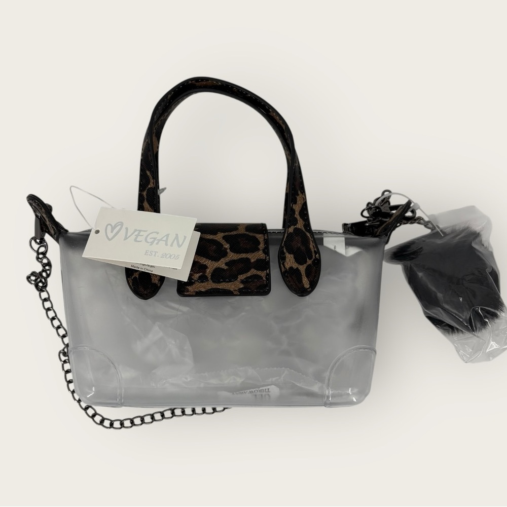 Vegan Mini Clear Leopard Print Satchel Stadium Approved Crossbody Bag NWT - Picture 2 of 7